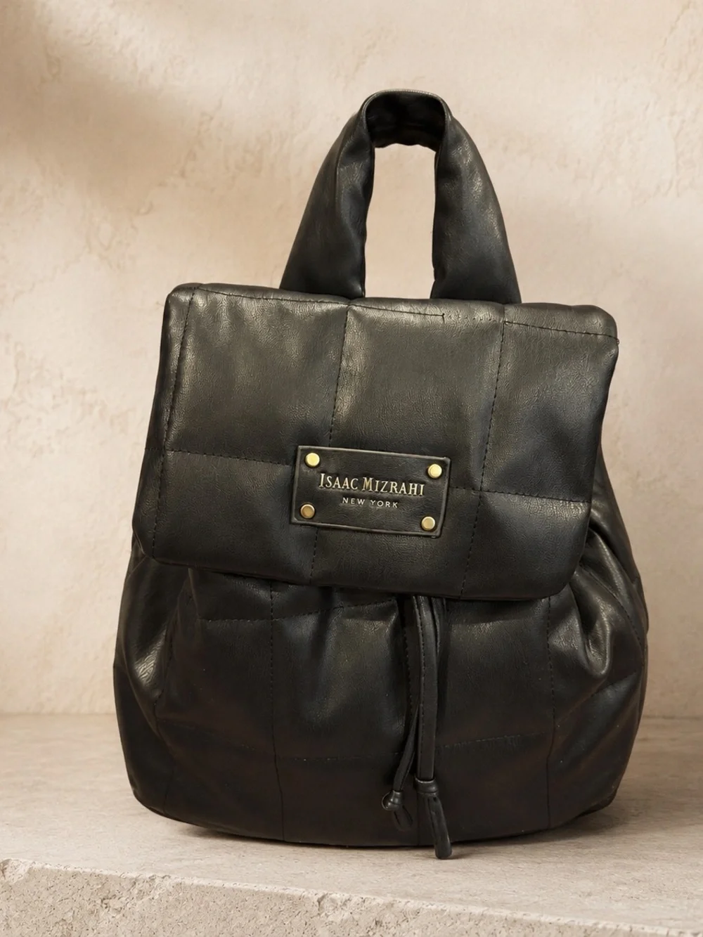 Isaac Mizrahi Black Quilted Leather Backpack